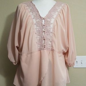 Pink sheer embroidered shirt